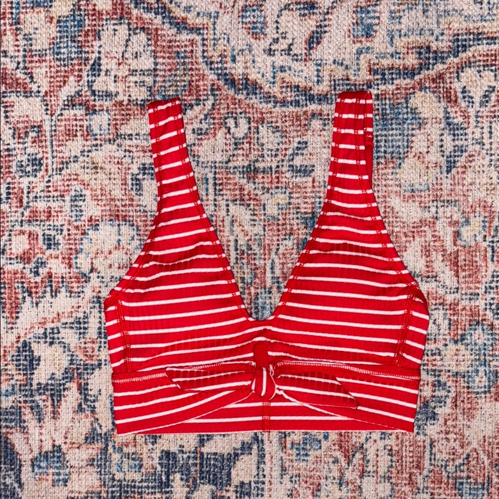 Robin Piccone Ava Knot Tank Bikini Top in Red Stripe SZ XS NWOT